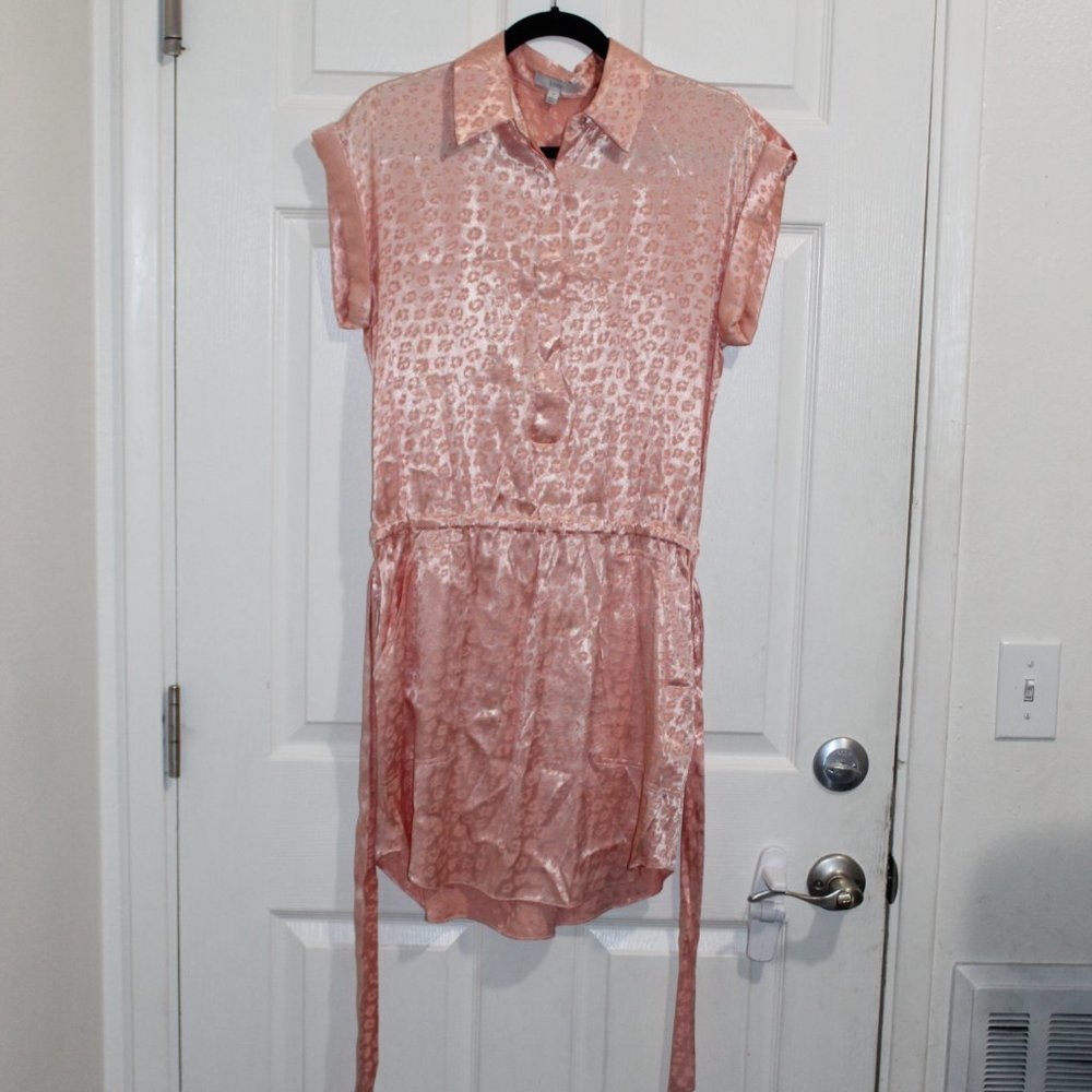Joie Daran Satin Pink Leopard Shirt Dress Small